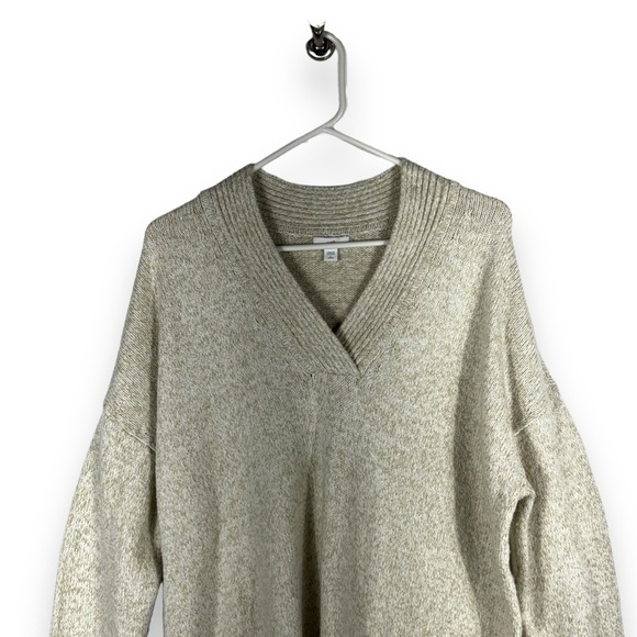 J Jill Petite V Neck Cotton Blend Tunic Sweater, Oatmeal Tan, Size PL - Picture 2 of 9